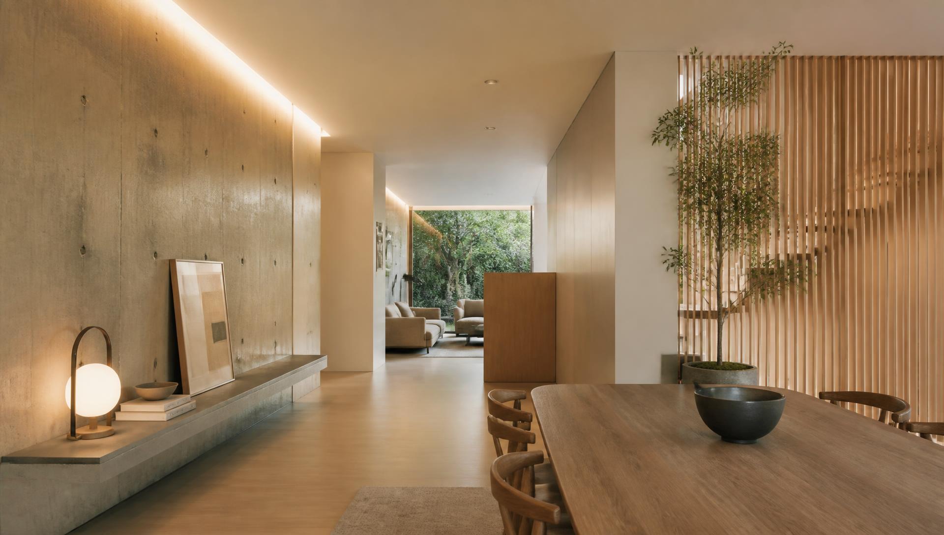 Interior contemporáneo con revestimientos y madera